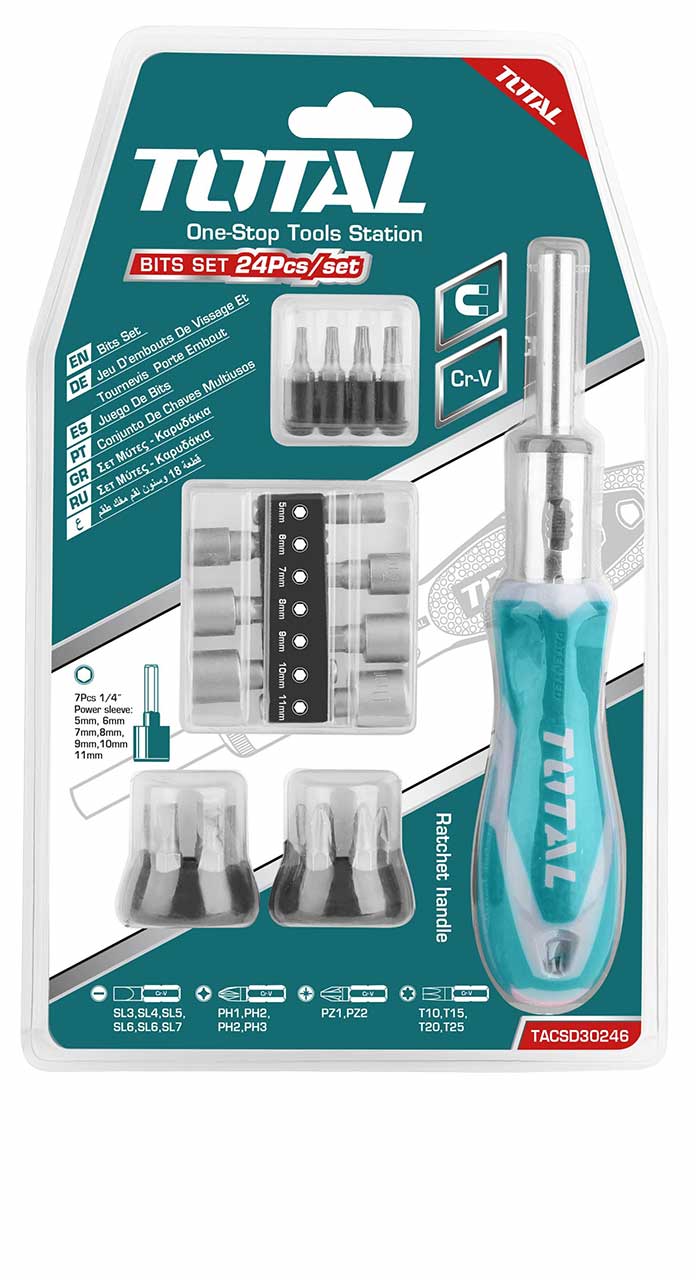 Total 24 Pcs Ratchet Screwdriver Set TACSD30246 Total